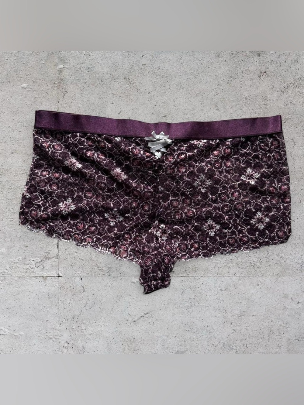 kiss & tell purple lace boy shorts